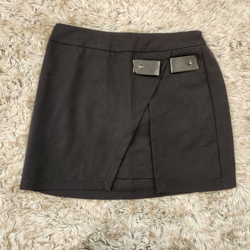 Seek the Label Split Front Layered Mini‎ Skirt Black Women's Size Small